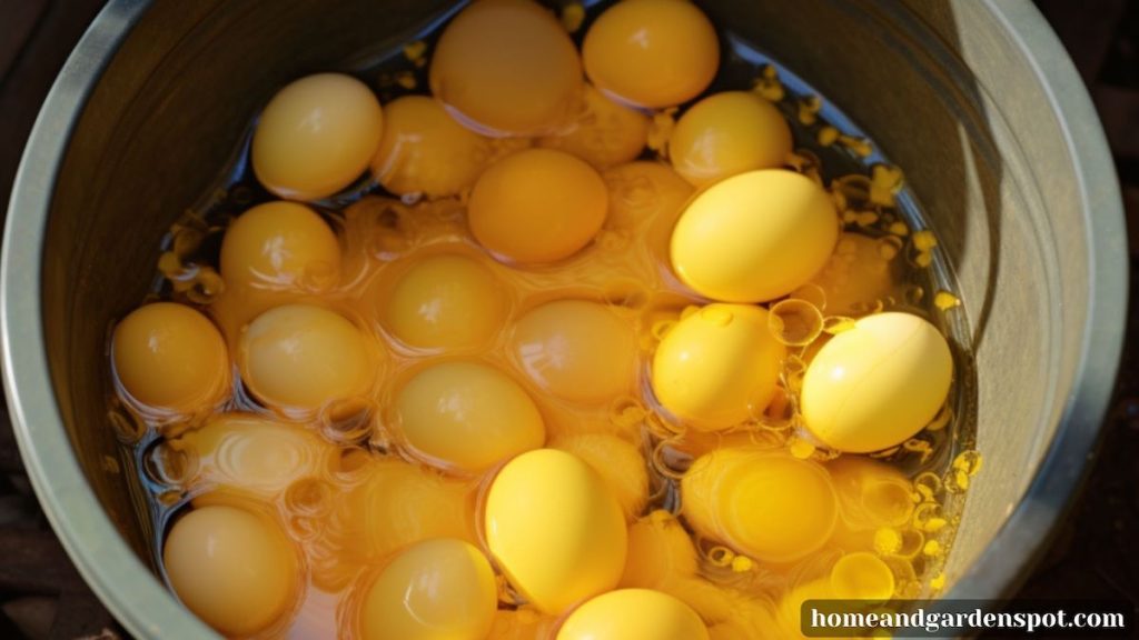 Egg yolk ready to be used as compost for a garden